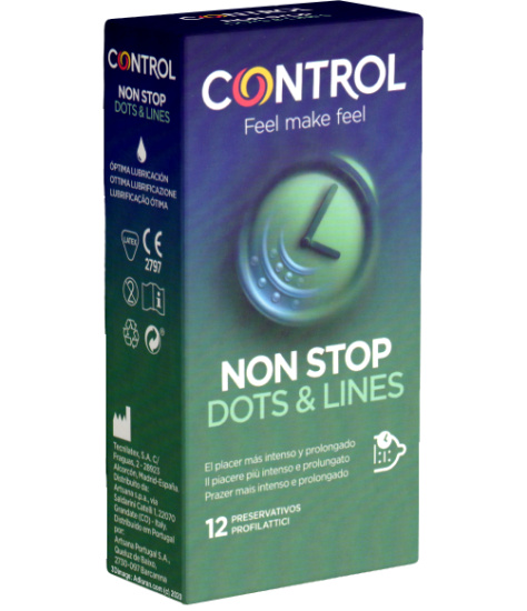 Control Single: Non Stop, 12 long love condoms with ribs and dots