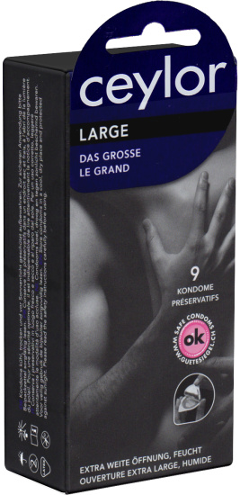 Ceylor Single: Large, 9 extra wide condoms with cream lubricant