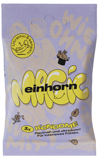 Einhorn Condoms: MAGIC, 3 thin vegan condoms in the chips bag